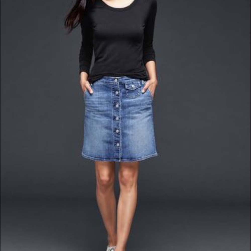 Gap Skirt Blue 1969 Stretch Denim Button Front Size 28